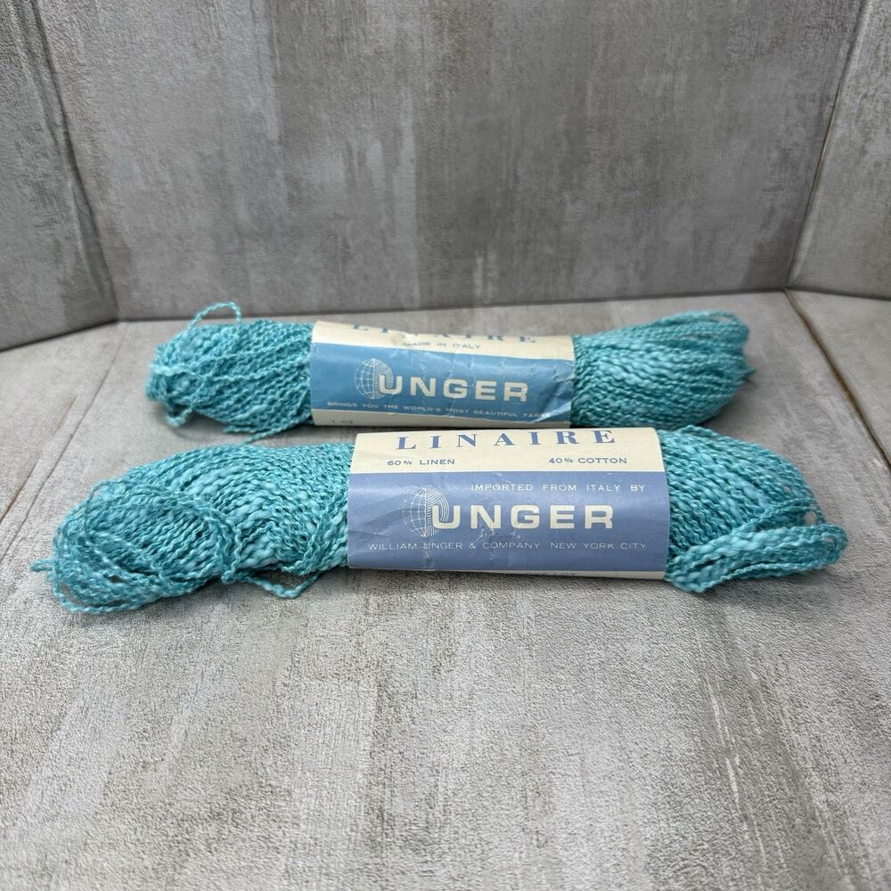 Unger Linaure Blue Turquoise Yarn Lot of 2 Skeins 1 oz each Linen Cotton